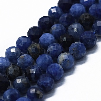 Natural Sodalite Beads Strands, Faceted(64 Facets), Round, 6mm, Hole: 0.8mm, about 62~67pcs/strand, 15.16~15.55 inch(38.5~39.5cm)