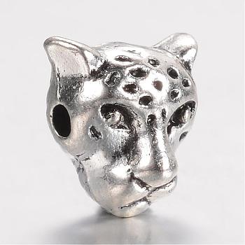 Alloy Beads, Leopard Head, Antique Silver, 9.5x9.5x7.5mm, Hole: 1.5mm