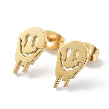 304 Stainless Steel Stud Earrings, Skull, Golden, 12x7mm