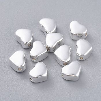 304 Stainless Steel Beads, Heart, Silver, 8.5x10.5x6.5mm, Hole: 1.8mm