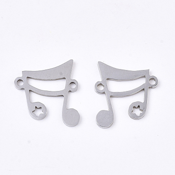 201 Stainless Steel Links connectors, Laser Cut Links, Musical Note, Stainless Steel Color, 15x14x1mm, Hole: 1.4mm