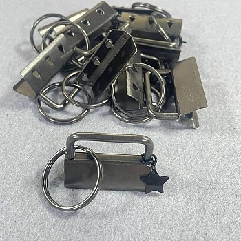 10Pcs 304 Stainless Steel Ribbon Ends, with Iron Rings, Gunmetal, 40mm