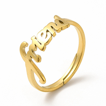 Ion Plating(IP) 304 Stainless Steel Word Friend Adjustable Ring for Women, Real 18K Gold Plated, US Size 6(16.5mm)
