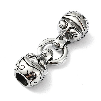 Tibetan Style 304 Stainless Steel Spring Gate Rings, Manual Polishing, Antique Silver, 54mm