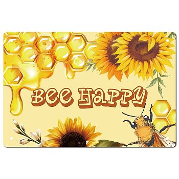 Rectangle Metal Iron Sign Poster, for Home Wall Decoration, Bees Pattern, 300x200x0.5mm