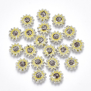 Alloy Enamel Cabochons, Fit Floating Locket Charms, Sunflower, Colorful, Platinum, 8x2mm