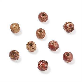 Printed Natural Wood Beads, Round, Mixed Color, 13x12mm, Hole: 3~4mm, 300pcs/bag