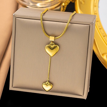 304 Stainless Steel Pendant Necklaces, Snake Chains, Heart, Golden, 15.75 inch(40cm)