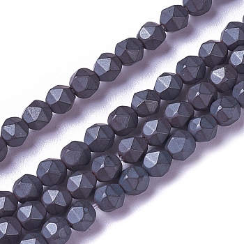 Electroplate Non-magnetic Synthetic Hematite Beads Strands, Faceted, Frosted, Round, Hematite Plated, 4.2x4.2x4.2mm, Hole: 0.5mm, about 92~95pcs/strand, 15.9 inch~16.37 inch(40.4~41.6cm)