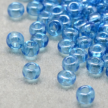 12/0 Grade A Round Glass Seed Beads, Transparent Colours Lustered, Light Sky Blue, 12/0, 2x1.5mm, Hole: 0.3mm