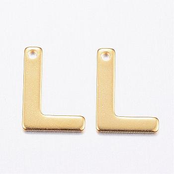 304 Stainless Steel Charms, Letter, Initial Charms, Real 18k Gold Plated, Letter.L, 11x6~12x0.8mm, Hole: 1mm