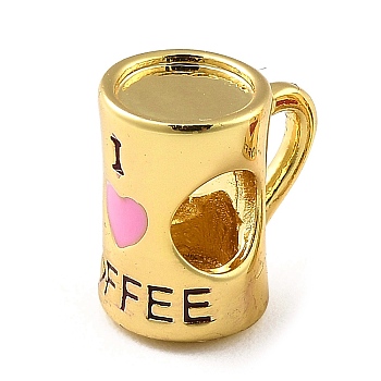 Rack Plating Brass European Bead, with Enamel, Long-Lasting Plated, Lead Free & Cadmium Free, Cup, Flamingo, 11.5x11x8mm, Hole: 4.5mm