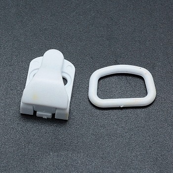 Eco-Friendly Sewable Plastic Clips and Rectangle Rings Sets, Belt Clips, White, 22mm, Hole: 4x12.5mm