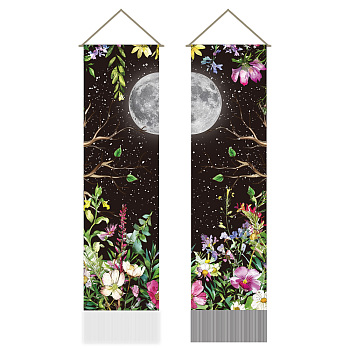 Polyester Wall Hanging Tapestry, for Bedroom Living Room Decoration, Rectangle, Moon, 1160x330mm, 2pcs/set