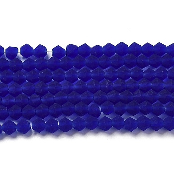 Imitate Austrian Crystal Frosted Glass Beads Strands, Grade AA, Faceted, Bicone, Dark Blue, 4x4mm, Hole: 1mm, about 82~85pcs/strand, 12.01~12.2 inch(30.5~31cm)