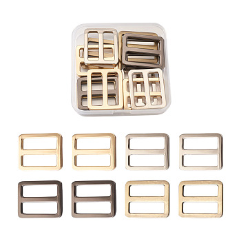 Alloy Slider Buckles, Adjustable Buckle Fasteners, for Strap Leathercraft Bag Belt, Rectangle, Mixed Color, 26x31.5x3mm, 16pcs/box