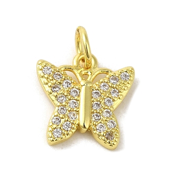 Real 18K Gold Plated Brass Pave Cubic Zirconia Pendants, with Jump Rings, Butterfly, Clear, 12.5x12x2mm, Hole: 3mm