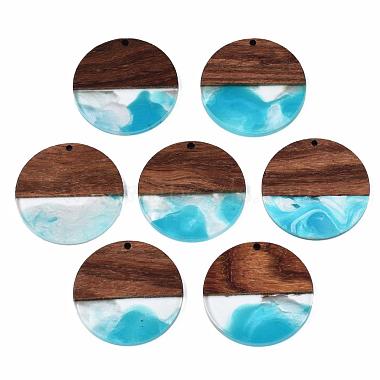 Turquoise Flat Round Resin+Wood Pendants
