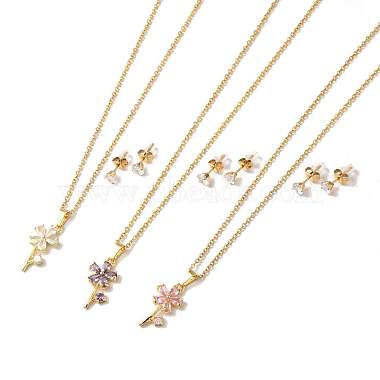 Mixed Color Flower Cubic Zirconia Stud Earrings & Necklaces