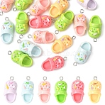 20Pcs Opaque Resin Pendants, Shoes, with Platinum Tone Iron Loop, Mixed Color, 28x13mm, Hole: 2mm(RESI-YW0005-49)