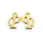 Golden Plated Alloy Letter Pendants, Rack Plating, Cadmium Free & Lead Free, Letter.P, 14x8x2mm, Hole: 1.5mm(X-PALLOY-J718-01G-P)
