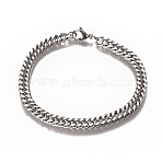 Tarnish Resistant Men's Cuban Link Chain Bracelets, Fashionable 304 Stainless Steel Bracelets, with Lobster Claw Clasps, Stainless Steel Color, 8-1/4 inch(21cm), 6mm(BJEW-E369-15D)
