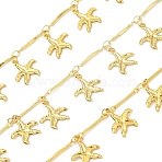 Rack Plating 304 Stainless Steel Bar Link Chain, with Starfish Charm, Soldered, with Spool, Golden, 14x2.5x1mm, about 16.40 Feet(5m)/Roll(CHS-N009-06G)
