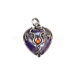 Natural Amethyst Pendants, Heart Charms with Antique Silver Plated Metal Dragon, 37x32x9mm(PW-WG31563-05)