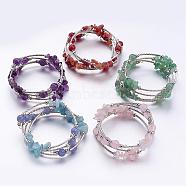 Four Loops Wrap Gemstone Beads Bracelets, with Iron Beads and Flower Tibetan Style Spacer Findings, Mixed Color, 2-1/8 inch(55mm)(BJEW-JB02590)
