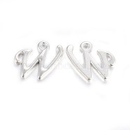 Silver Color Plated Alloy Letter Pendants, Rack Plating, Cadmium Free & Lead Free, Letter.W, 15x13x2mm, Hole: 1.5mm(X-PALLOY-J718-01S-W)