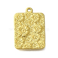 304 Stainless Steel Pendant Rhinestone Settings, Rectangle with Flower Charm, Golden, 18.5x13x1.5mm, Fit for 0.7mm Rhinestone, Hole: 1mm(STAS-D192-05G)