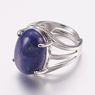 Natural Lapis Lazuli Wide Band Finger Rings, with Brass Ring Findings, Oval, 18mm(RJEW-K224-A15)