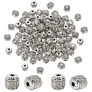 Elite 100Pcs Tibetan Style Alloy Beads, Barrel, Antique Silver, 6x6mm, Hole: 1.6mm(FIND-PH0020-02)