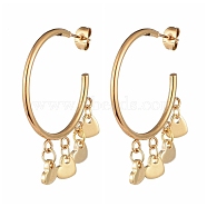 304 Stainless Steel Dangle Stud Earrings, Half Hoop Earrings, with Ear Nuts, Heart, Golden, 42x33x2mm, Pin: 0.8mm(EJEW-JE04151-03)