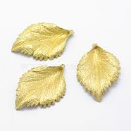 Brass Pendants, Lead Free & Cadmium Free & Nickel Free, Leaf, Raw(Unplated), 43x27x5mm, Hole: 1.5mm(KK-F721-027C-RS)