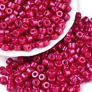 Baking Paint Pearlized Glass Seed Beads, Round Hole, Cylinder, Cerise, 4x5.5mm, Hole: 1.8mm, about 2500pcs/pound(SEED-T008-03O)