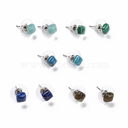 Gemstone Ear Studs, with 304 Stainless Steel Ear Studs, 15.5x6x6mm, Pin: 0.6mm(EJEW-K091-01P)