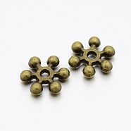 Zinc Alloy Beads Spacers, Cadmium Free & Lead Free, with One Hole, Snowflake, Antique Bronze, 10x2.5mm, Hole: 1.5mm(X-PALLOY-Q063-AB)