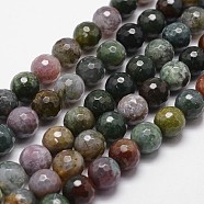 Natural Indian Agate Beads Strands, Faceted, Round, 8mm, Hole: 1mm, about 44pcs/strand, 14.9 inch~15.1 inch(X-G-D840-51-8mm)