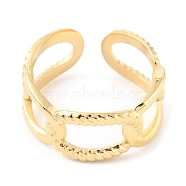 304 Stainless Steel Hollow Oval Open Cuff Rings, Real 14K Gold Plated, US Size 7 1/4(17.5mm)(RJEW-D002-12G)