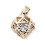 Brass with K9 Glass Pendants, Diamond Charms, Light Gold, 13x12x5.5mm, Hole: 4x2.5mm(KK-Z031-10KCG)