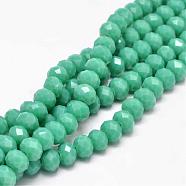 Faceted Rondelle Glass Beads Strands, Light Sea Green, 8x6mm, Hole: 1mm, about 72pcs/strand, 17 inch(X-GLAA-I033-8mm-28)