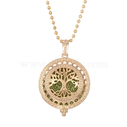 Golden Alloy Magnetic Locket Necklaces, Aromatherapy Cotton Sheet Inside Perfume Bottle Necklaces, Tree, 31.50 inch(80cm)(PW-WG67297-25)