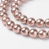 Round Non-Magnetic Synthetic Hematite Beads Strands, Rose Gold Plated, 6mm, Hole: 1mm, about 69pcs/strand, 15.9 inch(G-D800-07)