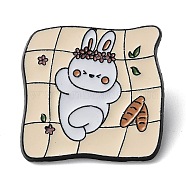 Cartoon Camping Rabbit Enamel Pins, Black Zinc Alloy Badge for Women, Bed Sheet, 29x29.5x2mm(JEWB-Q036-01B)