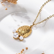 PVD Vacuum Plating 304 Stainless Steel & Plastic Pearl Paw Print Pendant Cable Chain Necklaces for Women, Golden, 15-7/8 inch(40.2cm)(STAS-Z114-16G)