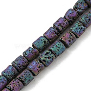 Electroplated Natural Lava Rock Beads Strands, Column, Rainbow Plated, 4~4.5x4.5~5mm, Hole: 0.9mm, about 78pcs/strand, 16.14''(41~41.5cm)(X-G-Z032-J04-12A)