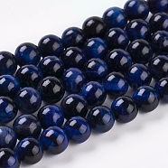 Natural Blue Tiger Eye Beads Strands, Dyed & Heated, Round, Midnight Blue, 6mm, Hole: 1mm, about 32pcs/strand, 7.8 inch(G-G099-6mm-13)