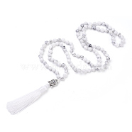 Tassel Pendant Necklaces, with Natural Howlite Beads, Buddha Head, 31.1 inch~33 inch(79~84cm)(NJEW-P191-A09)
