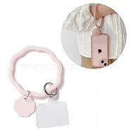 Silicone Loop Phone Lanyard, Wrist Lanyard Strap with Plastic & Alloy Keychain Holder, Pink, 19.5cm(X-KEYC-E029-03A)